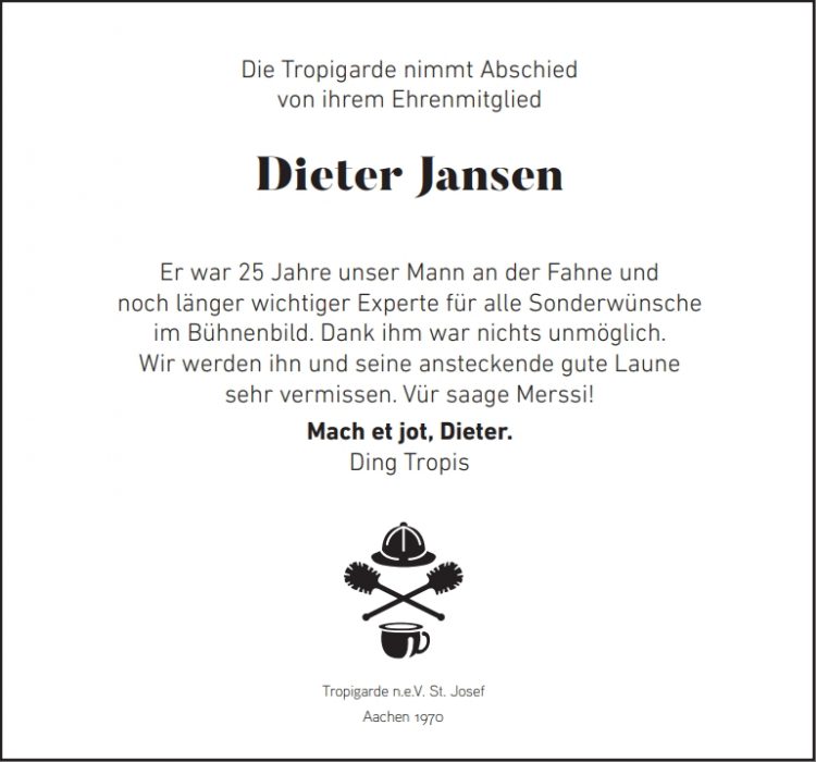 Abschied Ehrenmitglied Dieter Jansen
